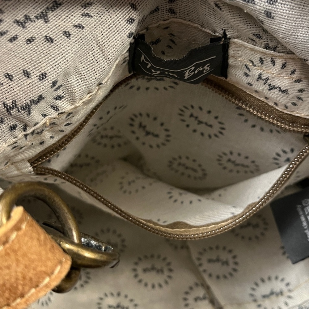 Myra Bag S-1305 Crossbody Leaf Print Canvas Bag w/ Leather Trim & Gold Bike Pin - Picture 11 of 16